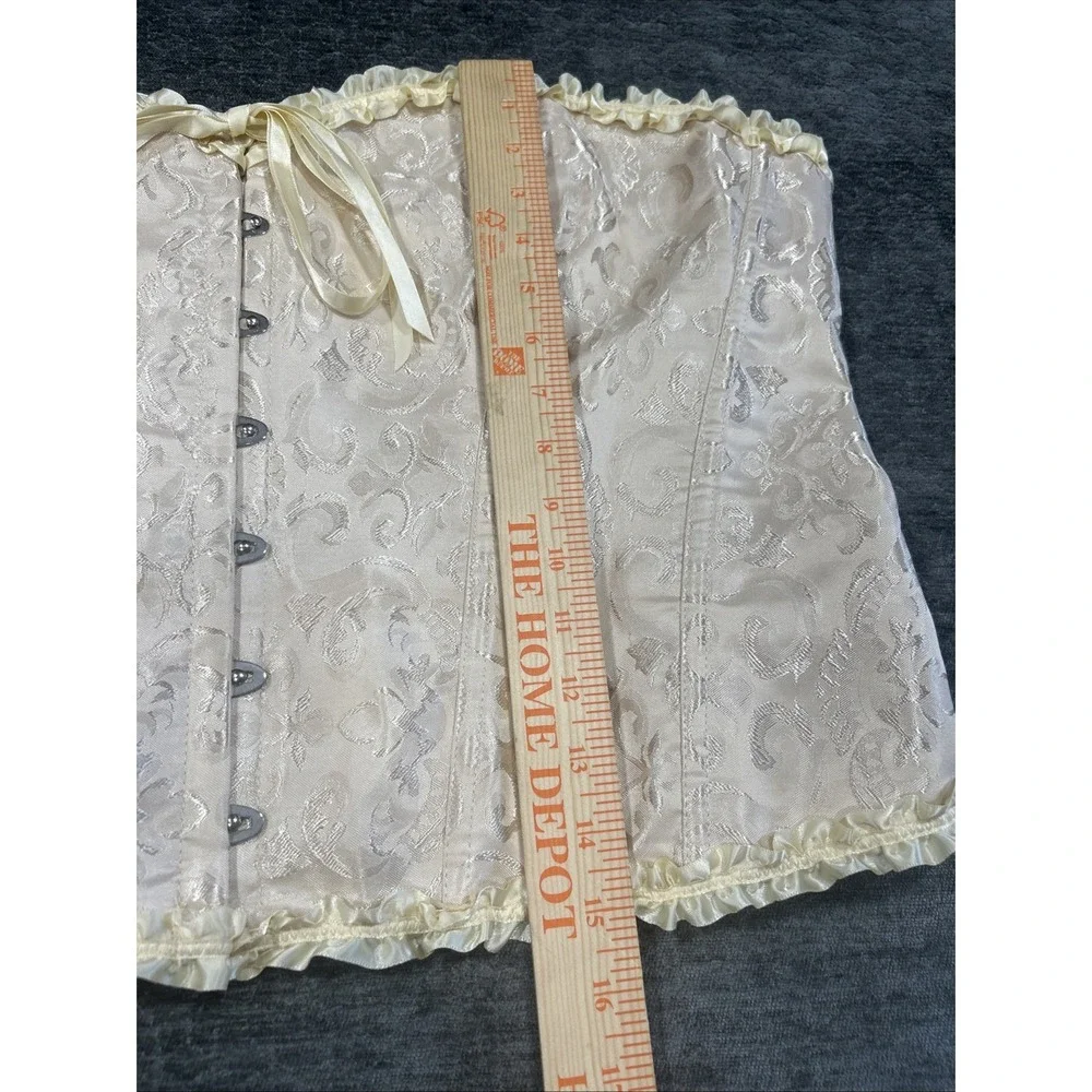 Ivory Brocade Corset Bustier 5XL Lace Up Ruffle Bridal Lingerie‎ Coquette Top